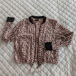 Symbology Blush Pink Leopard Print Bomber